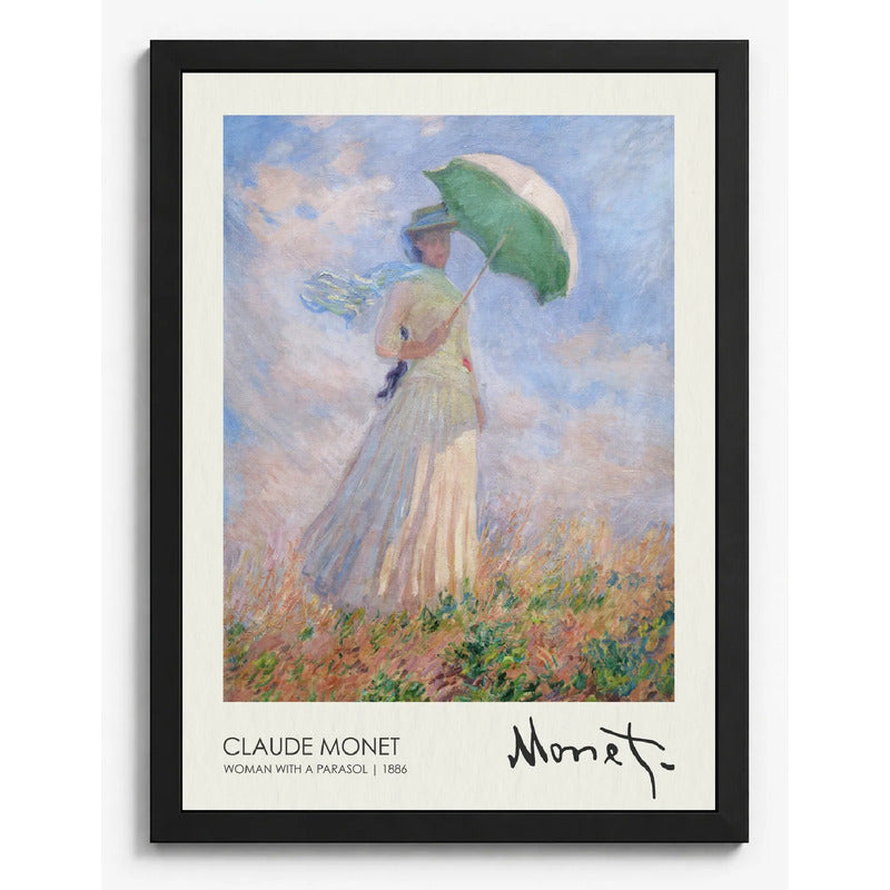 Cuadro Monet Mujer Con Sombrilla Mirando Hacia La Derecha Marco Negro
