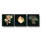 Set 3 Cuadros Hojas Doradas Oro Plantas Arte Decoracion Casa