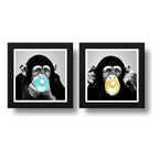 Set 2 Cuadros Monos Chicle Pop Art Colores Chimpancé Goma