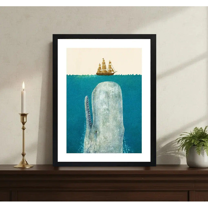 Cuadro Ballena Moby Dick Barco Surrealismo Arte Pelicula Marco Negro