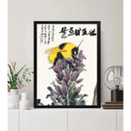 Cuadro Abeja Flores Botanico Arte Japones Decoracion Marco Negro