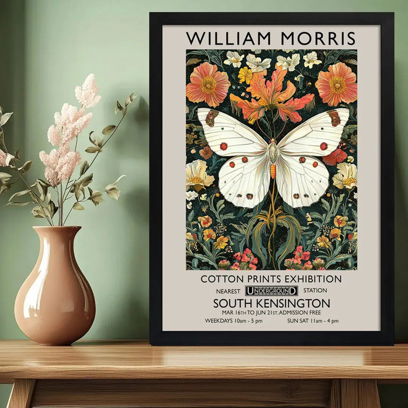 Cuadro Mariposa William Morris Botanico Flores 3 Exposición Marco Negro