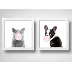 Set 2 Cuadros Perro Gato Chicle Mascota Pet Decoracion Hogar