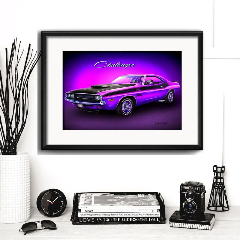 Cuadro Autos Antiguos Modelos Marcas Retro Arte Con Paspartu Dodge Challenger T/a 340 Six Pack Con Marco Negro