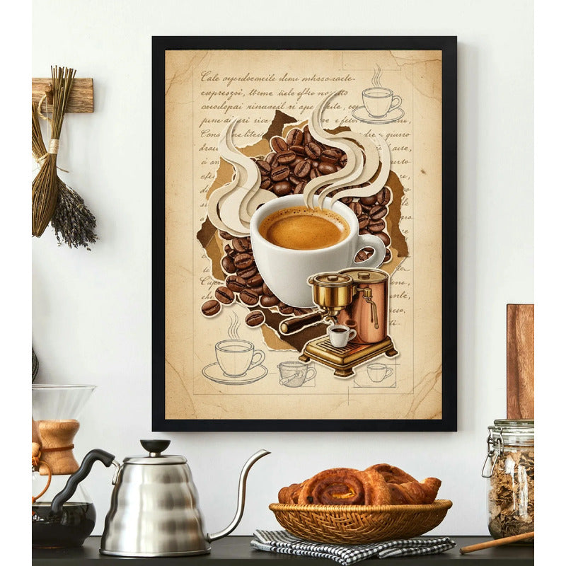 Cuadro Café Expreso Arte Retro Decoracion Cocina Cafeteria Marco Negro
