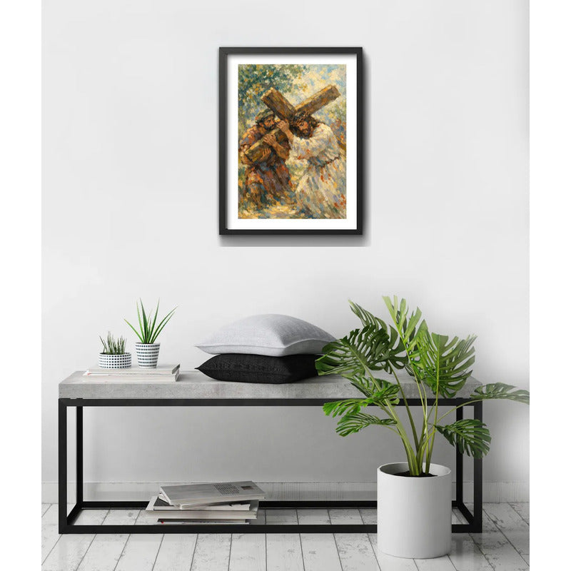 Cuadro Jesús Cristo Vía Crucis Estación Calvario Biblia Arte Simón De Cirene Ayuda A Jesús A Cargar La Cruz Negro