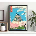 Cuadro Living Dormitorio Castillo Osaka Flores Arte Japonés Marco Negro