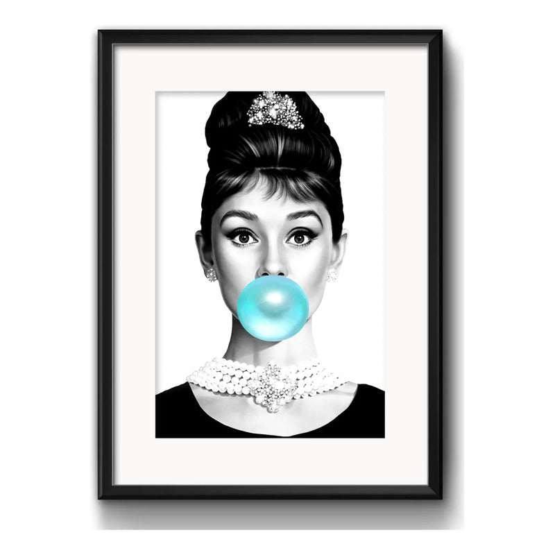 Cuadro Audrey Hepburn Chicle Blanco Y Negro Con Paspartu