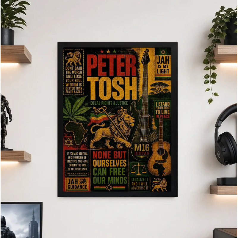 Cuadro Peter Tosh Rastafari Guide Reggae Arte Rock Vintage Marco Negro