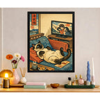 Cuadro Gato Siamés Mirando La Tele Arte Japones Feng Shui Marco Negro