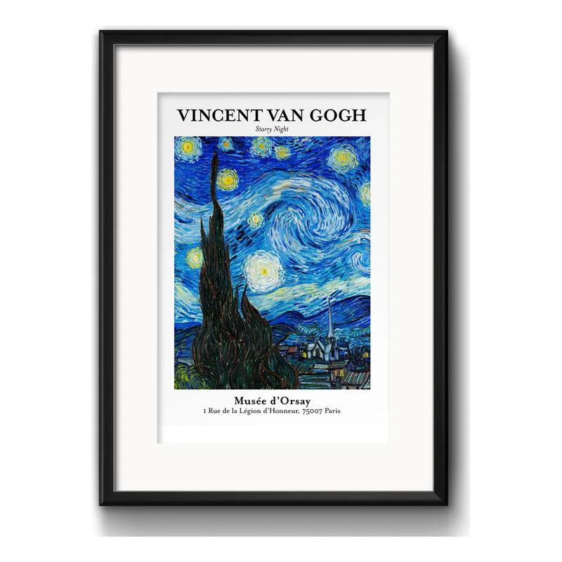 Cuadro Van Gogh La Noche Estrellada 53x43cm Con Paspartú Marco Negro