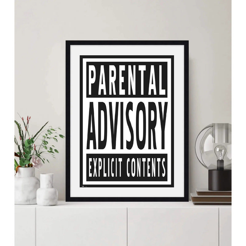 Cuadro Parental Advisory Explicit Content Frase Decoracion Marco Negro