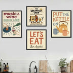 Wall 4 Cuadros Para Cocina Comedor Living Decoracion Moderna Frases Retro Vino Mate Te Desayuno Bon Appetit Con Marco Negro