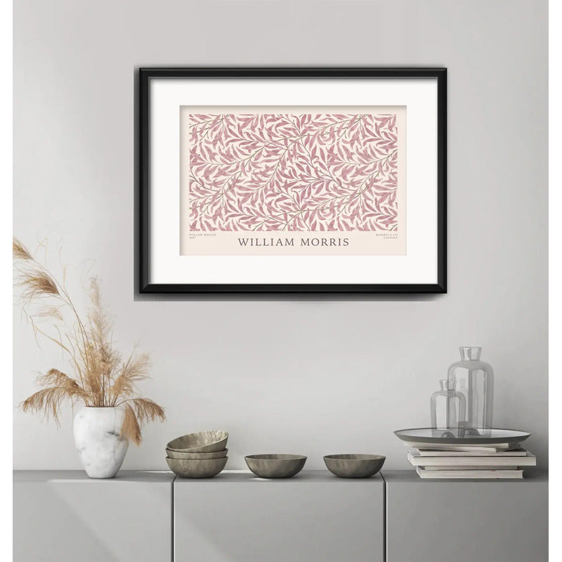 Cuadro William Morris Botanico Sauce Rosa 53x43cm Paspartú Marco Negro