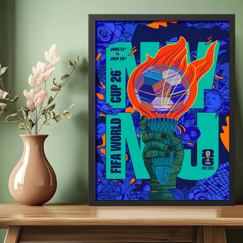 Cuadro Copa Del Mundo Futbol Fifa 2026 Póster Oficial Ciudad Nueva York Nueva Jersey Estados Unidos Negro