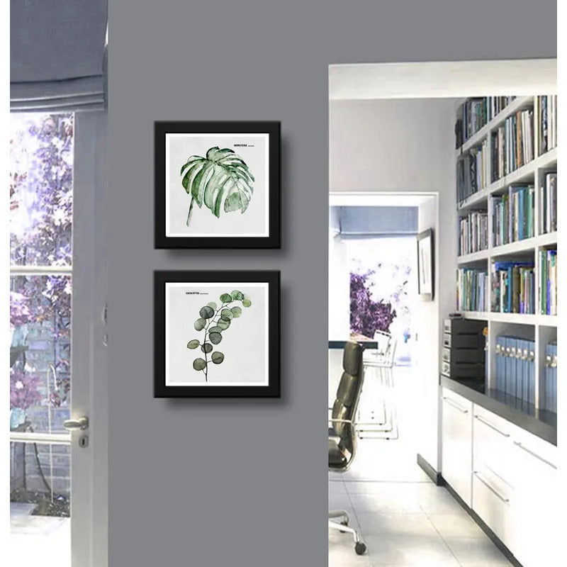 Set 2 Cuadros Hojas Minimalista Eucalipto Monstera Plantas