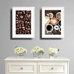 Set 2 Cuadros Café Tipos Grano Recetas Bebidas Coffee Cocina Marco Blanco
