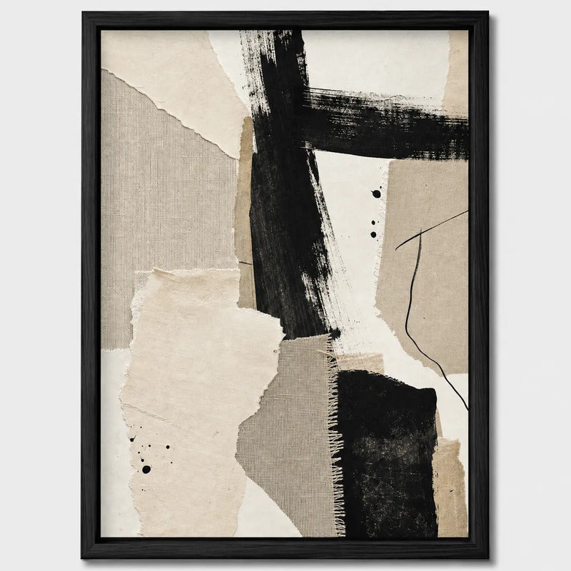 Cuadro Dormitorio Living Boho Abstracto Texturas Retazos Br1 Marco Negro