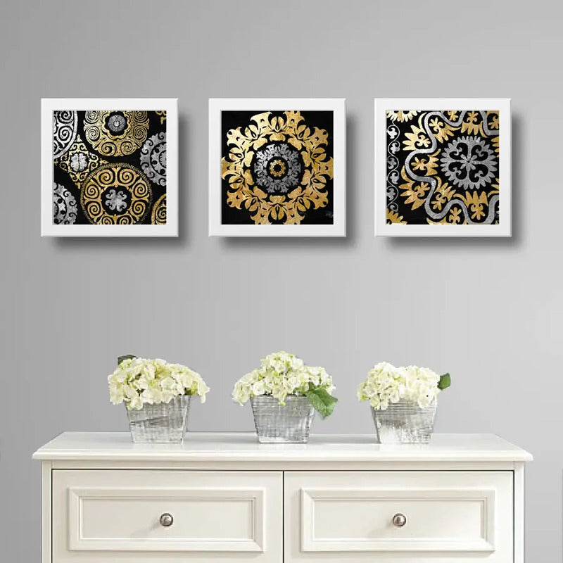 Set 3 Cuadros Mandalas Gold Doradas Arte Boho Zen Decoracion