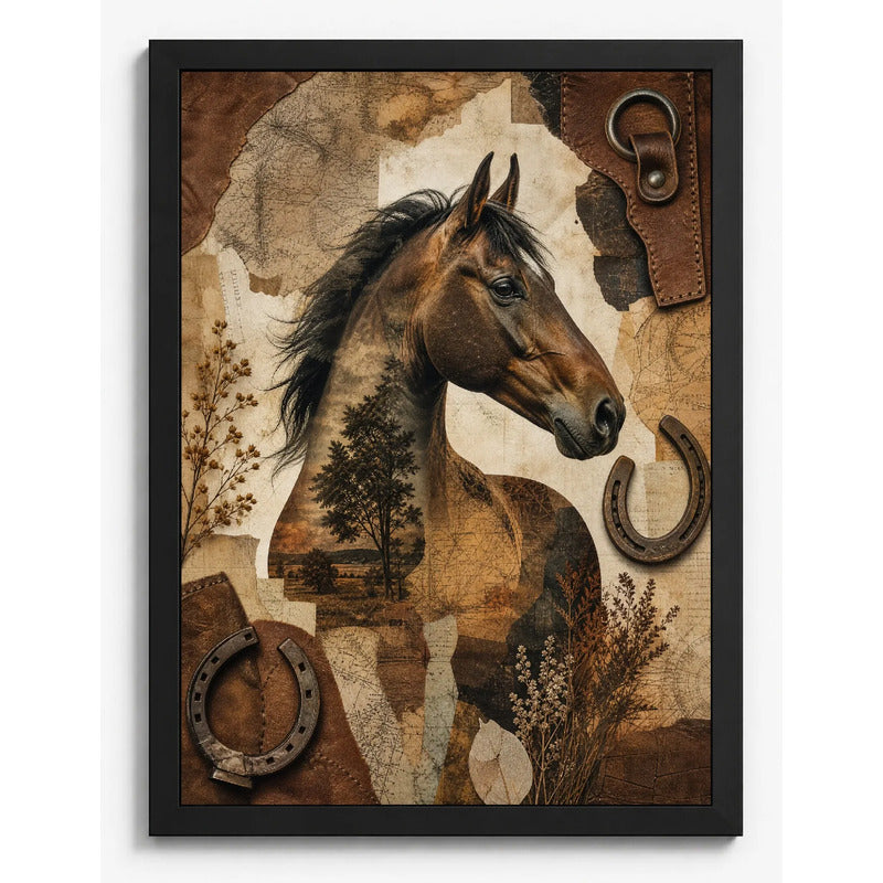 Cuadro Caballo Arboles Botanico Arte Animal Decoracion Marco Negro