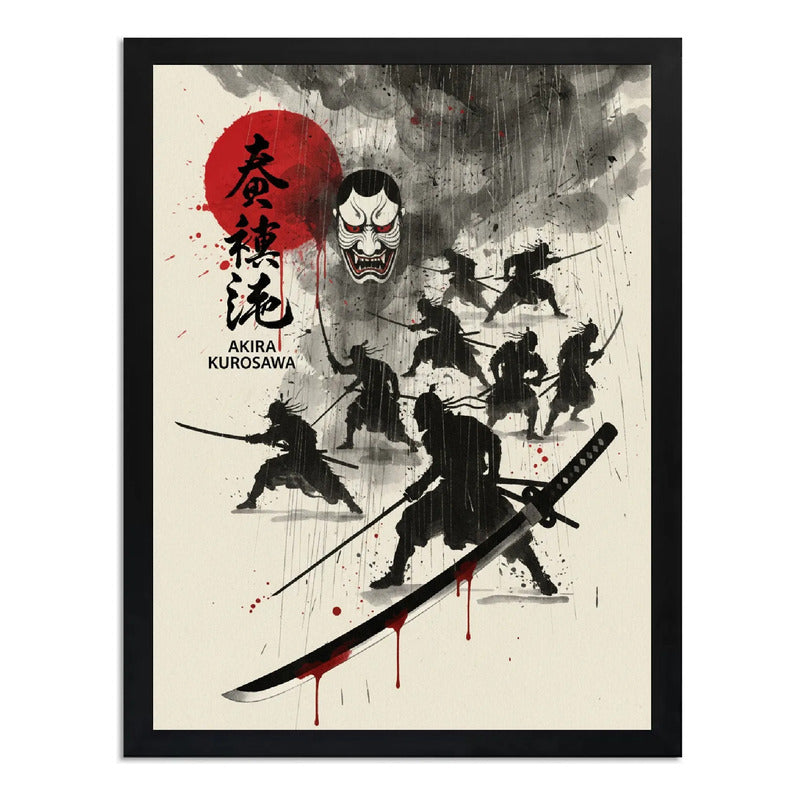 Cuadro Samurai Ninja Akira Kurosawa Pelicula Arte Japones Marco Negro