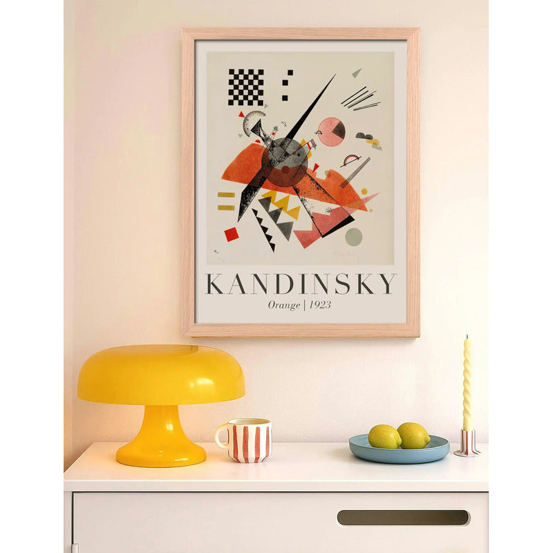 Cuadro Dormitorio Living Kandinsky Abstracto Tonos Beige Oak Marco Marrón Claro