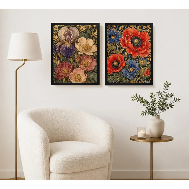 Set 2 Cuadros William Morris Flores Botanica Decora Living Marco Negro