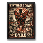 Cuadro System Of A Down Metal Rock Arte Retro Letra B.y.o.b. Marco Negro