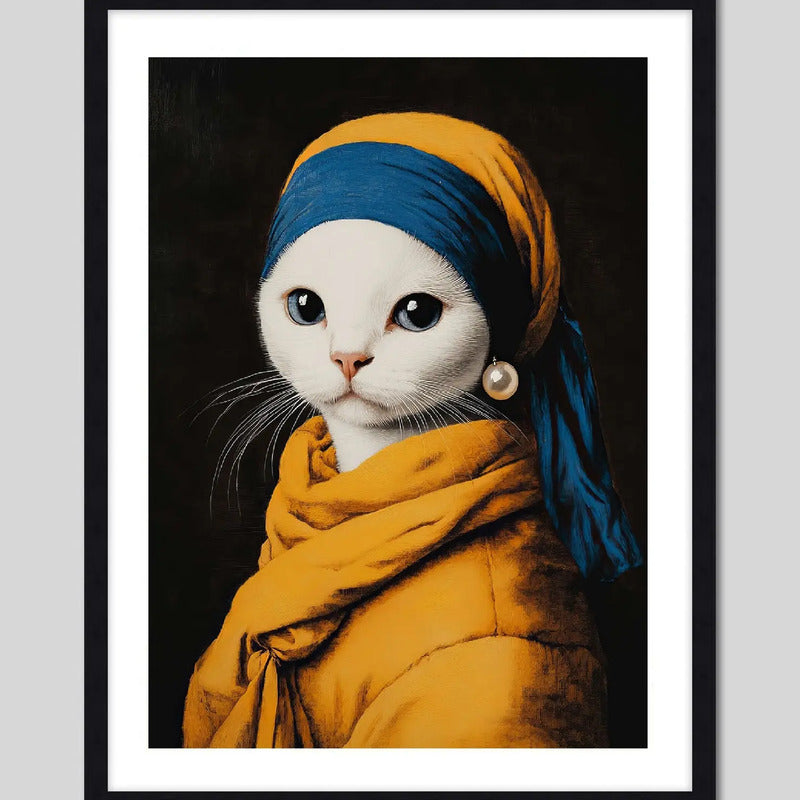 Cuadro Gato La Joven De La Perla Mascota Arte Decoracion Marco Negro