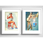 Set 2 Cuadros Pin Ups Baño Retro Decoracion Con Paspartú