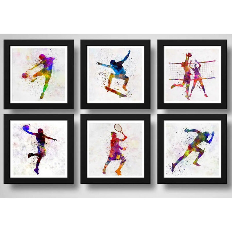 Set 6 Cuadros Deportes Pop Art Futbol Skate Basket Tenis
