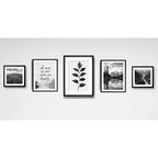 Set 5 Cuadros Living Escalera Pasillo Paisajes Blanco Negro Marco Negro