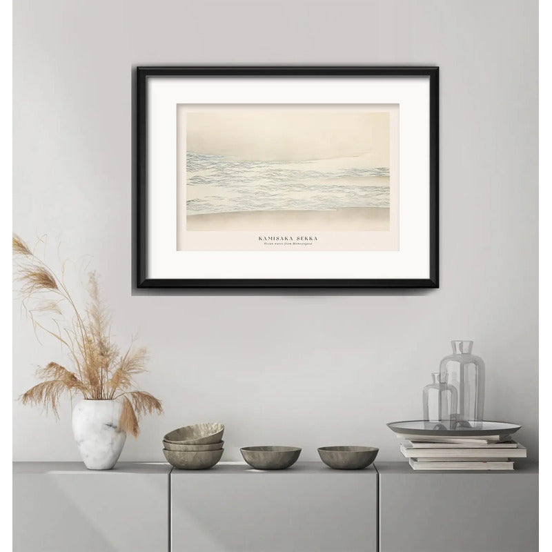 Cuadro Kamisaka Sekka Tonos Beige Nautico 53x43cm Paspartú Marco Negro