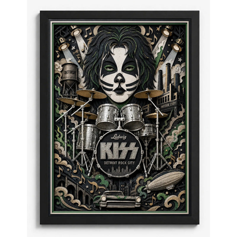 Cuadro Kiss Peter Criss Bateria Rock Arte Efecto 3d Marco Negro