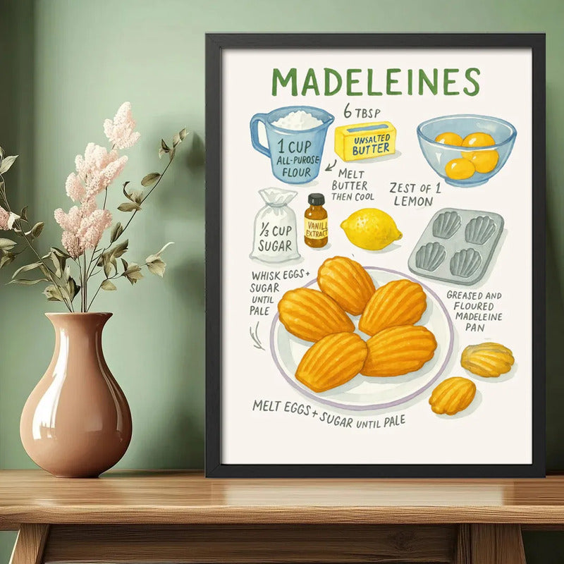 Cuadro Madeleines Postre Francés Receta Pastelitos Cocina Marco Negro