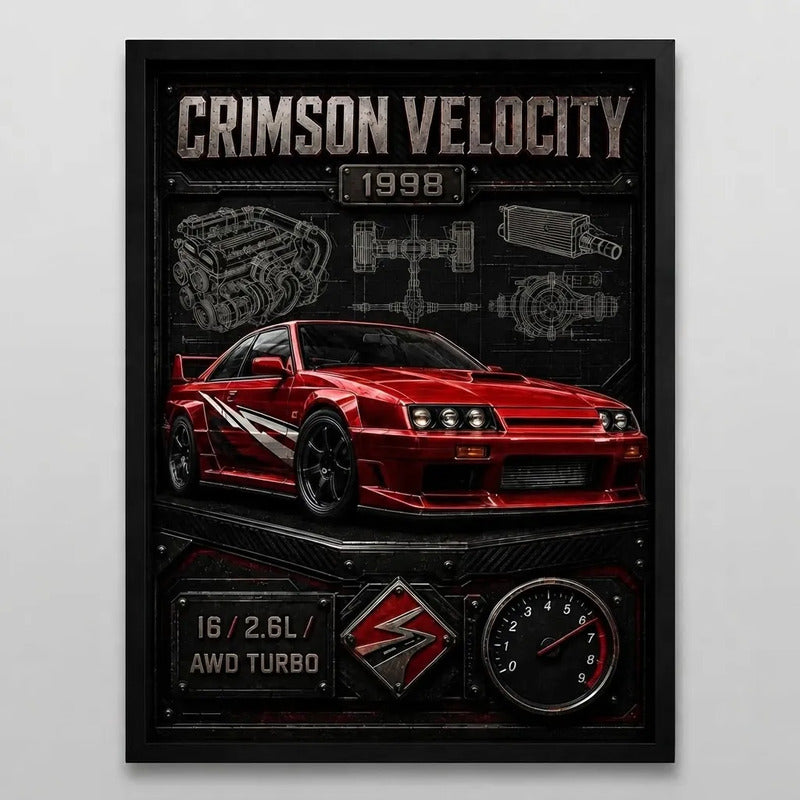 Cuadro Nissan Skyline Auto Deportivo Clásico Arte Efecto 3d Marco Negro