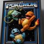 Cuadro Pokemon Ready To Battle Arte 3d Anime Mangá Geek Marco Negro