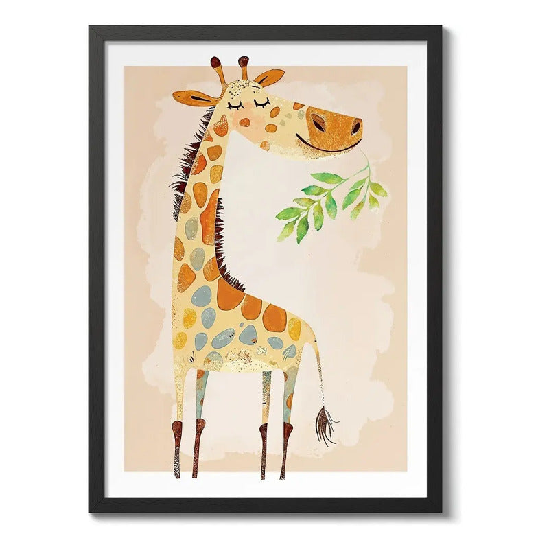 Cuadro Animales Art Decoracion Dormitorio Bebe Niño Infantil Jirafa Arte Infantil Marco Negro