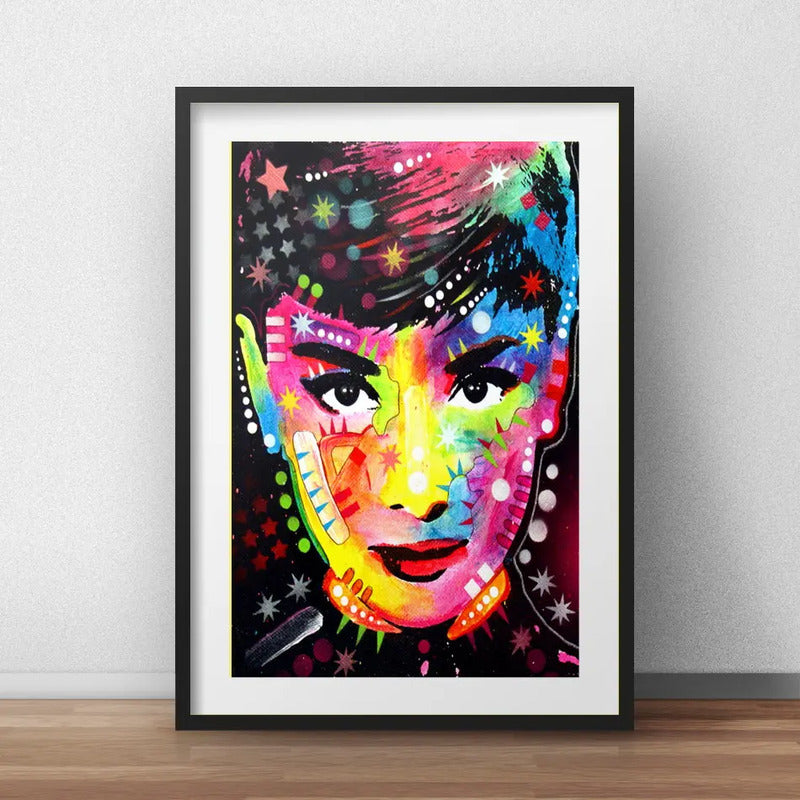 Cuadro Audrey Hepburn Pop Art Colors Decoracion Con Paspartu Marco Negro