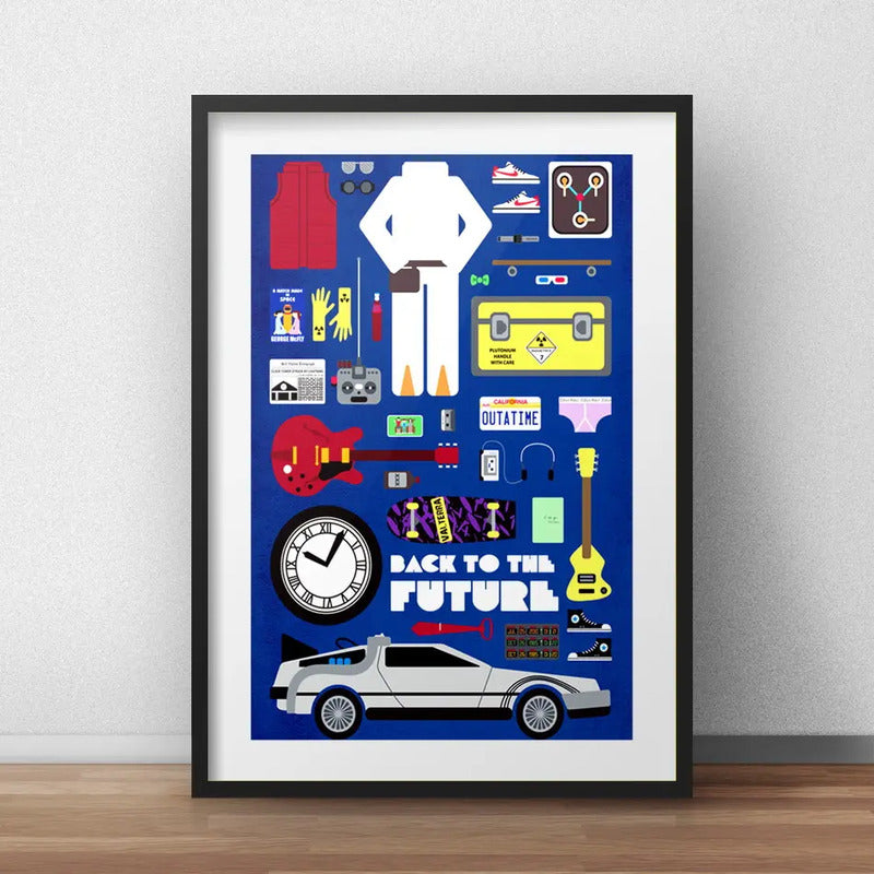 Cuadro Volver Al Futuro Minimalista Delorean Cine Paspartú Marco Negro