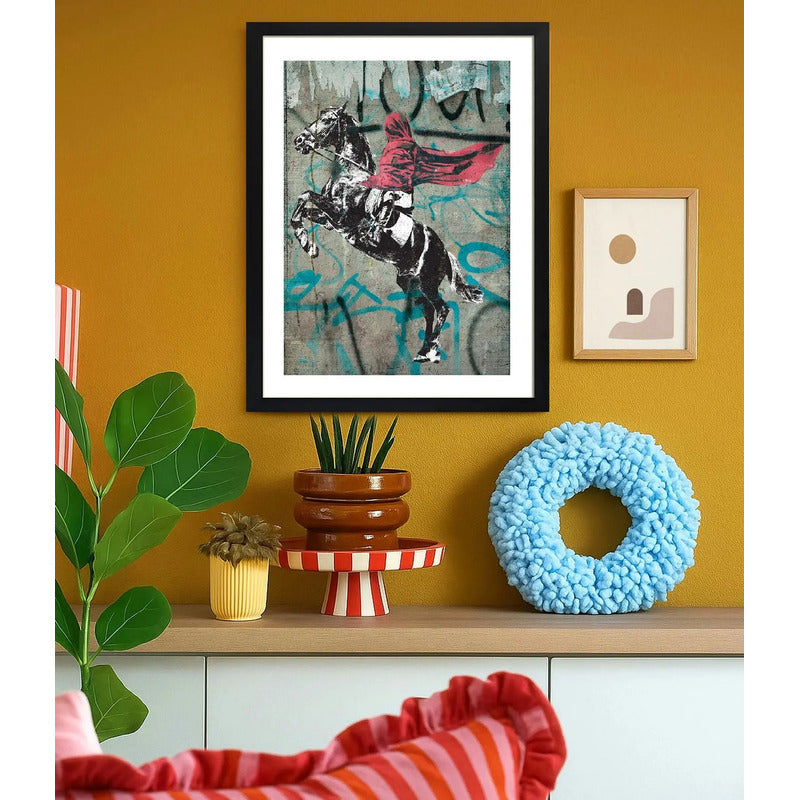 Cuadro Banksy Napoleon Caballo Arte Urbano Decoracion Marco Negro