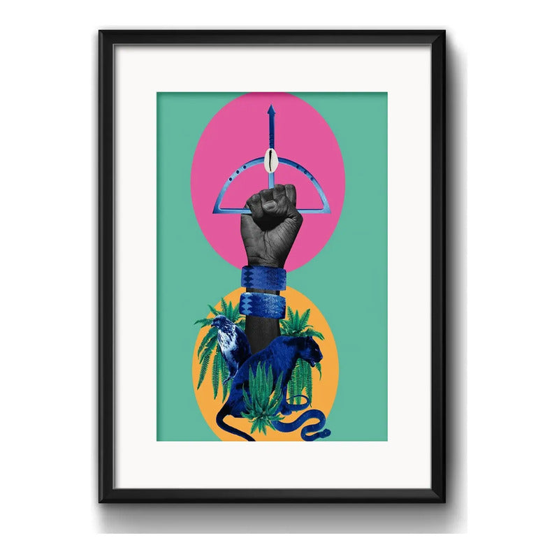 Cuadro Oxossi Orixa Umbanda Arte Bs2 Decoracion Con Paspartú Marco Negro