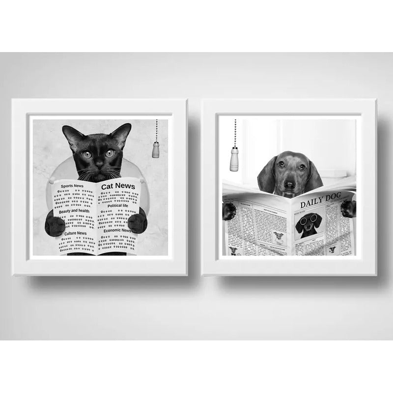 Set 2 Cuadros Perro Gato Baño Dachshund Mascota Pet Decora