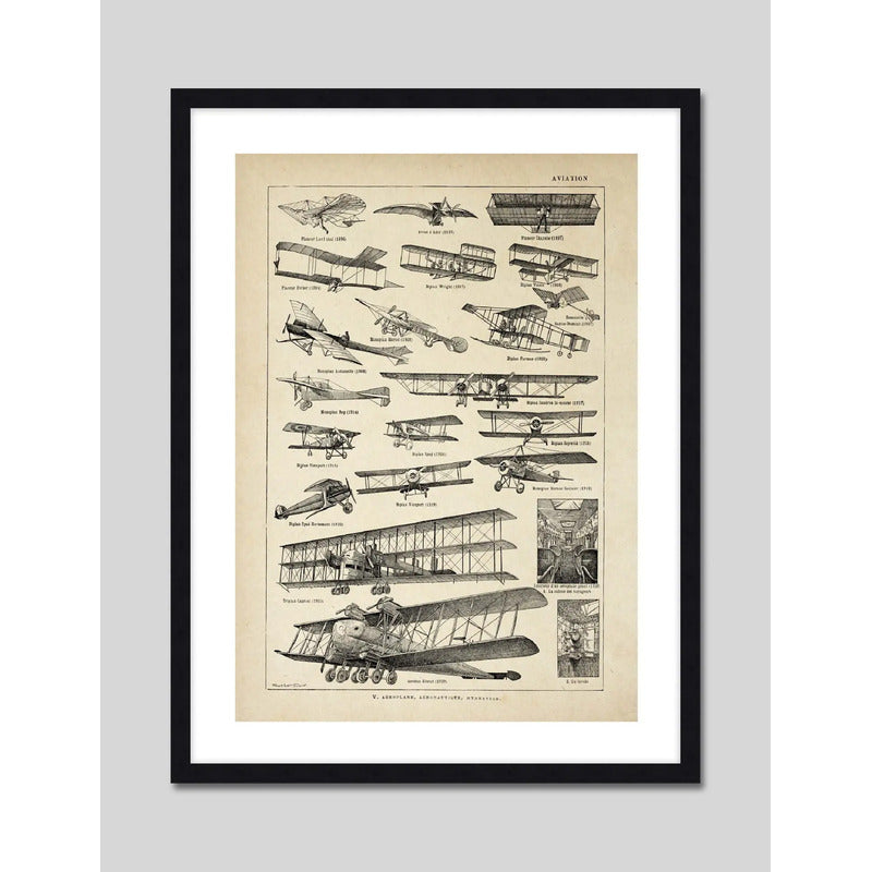 Cuadro Aviación Vintage Retro Aviones Arte Decoracion Marco Negro