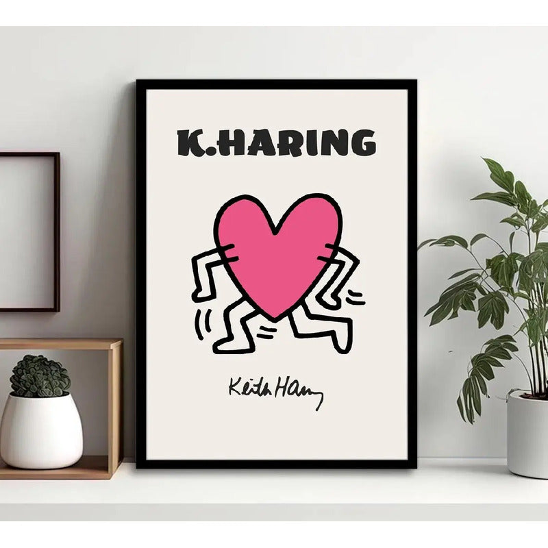 Cuadro Keith Haring Pink Corazon Arte Urbano Decoracion Marco Negro