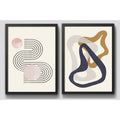 Set 2 Cuadros Boho Abstracto Duo Líneas Geométricas Fluidas Marco Negro
