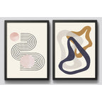 Set 2 Cuadros Boho Abstracto Duo Líneas Geométricas Fluidas Marco Negro