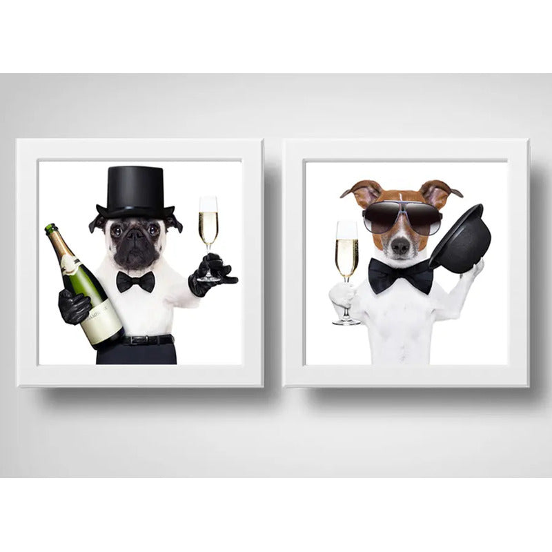 Set 2 Cuadros Perro Champagne Fiesta Cocina Pet Decoracion