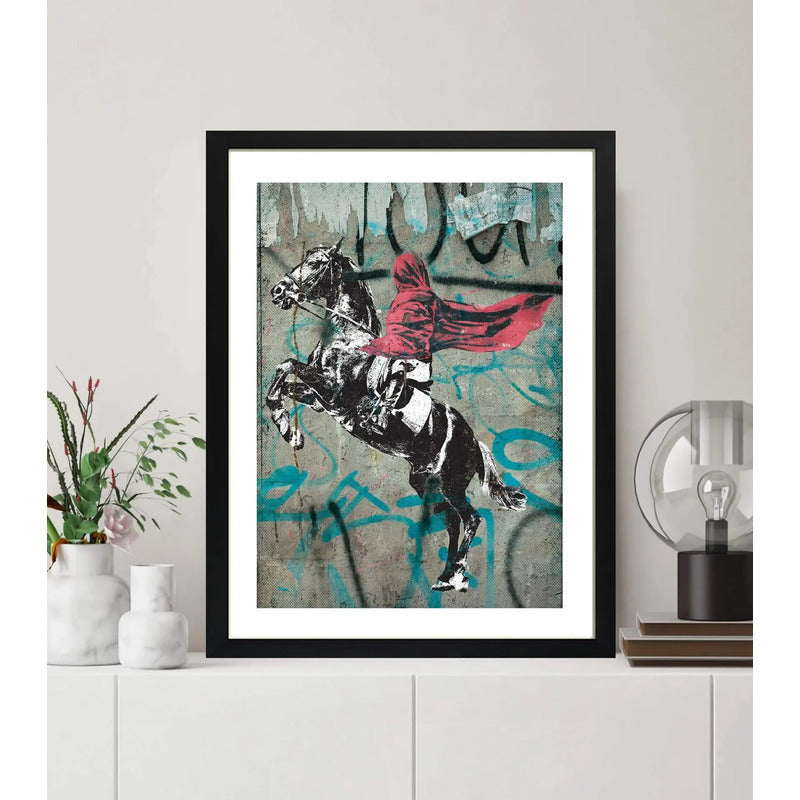 Cuadro Banksy Napoleon Caballo Arte Urbano Decoracion Marco Negro