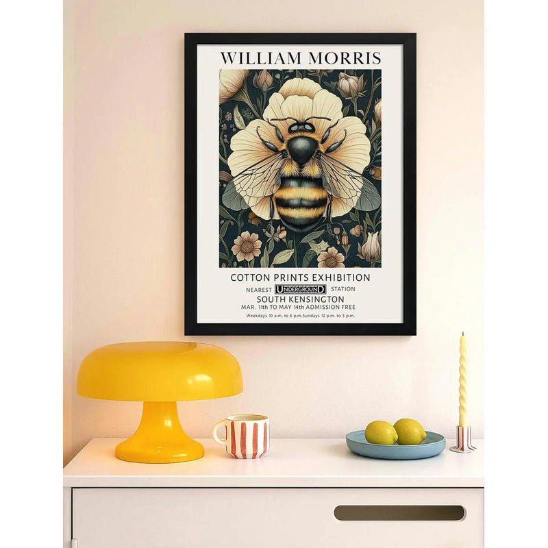 Cuadro Abeja William Morris Arte Botanico Flores Exposición Marco Negro
